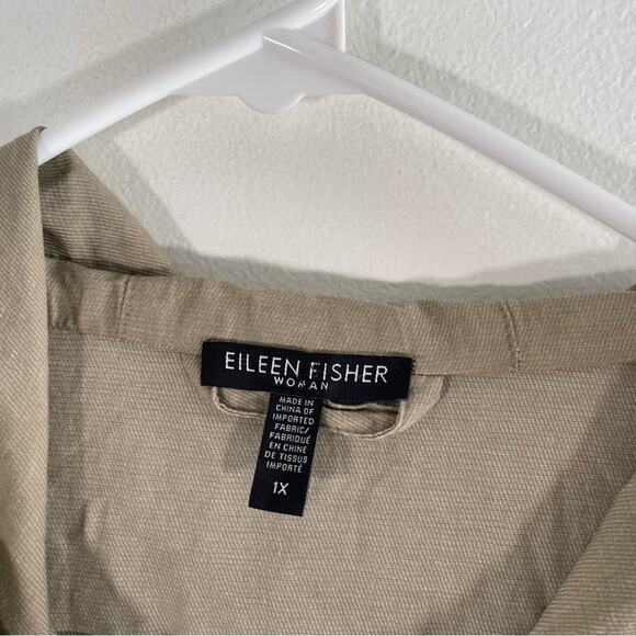 Eileen Fisher Anorak Hooded Jacket Organic Cotton Blend Khaki 1X Lightweight - Picture 7 of 14